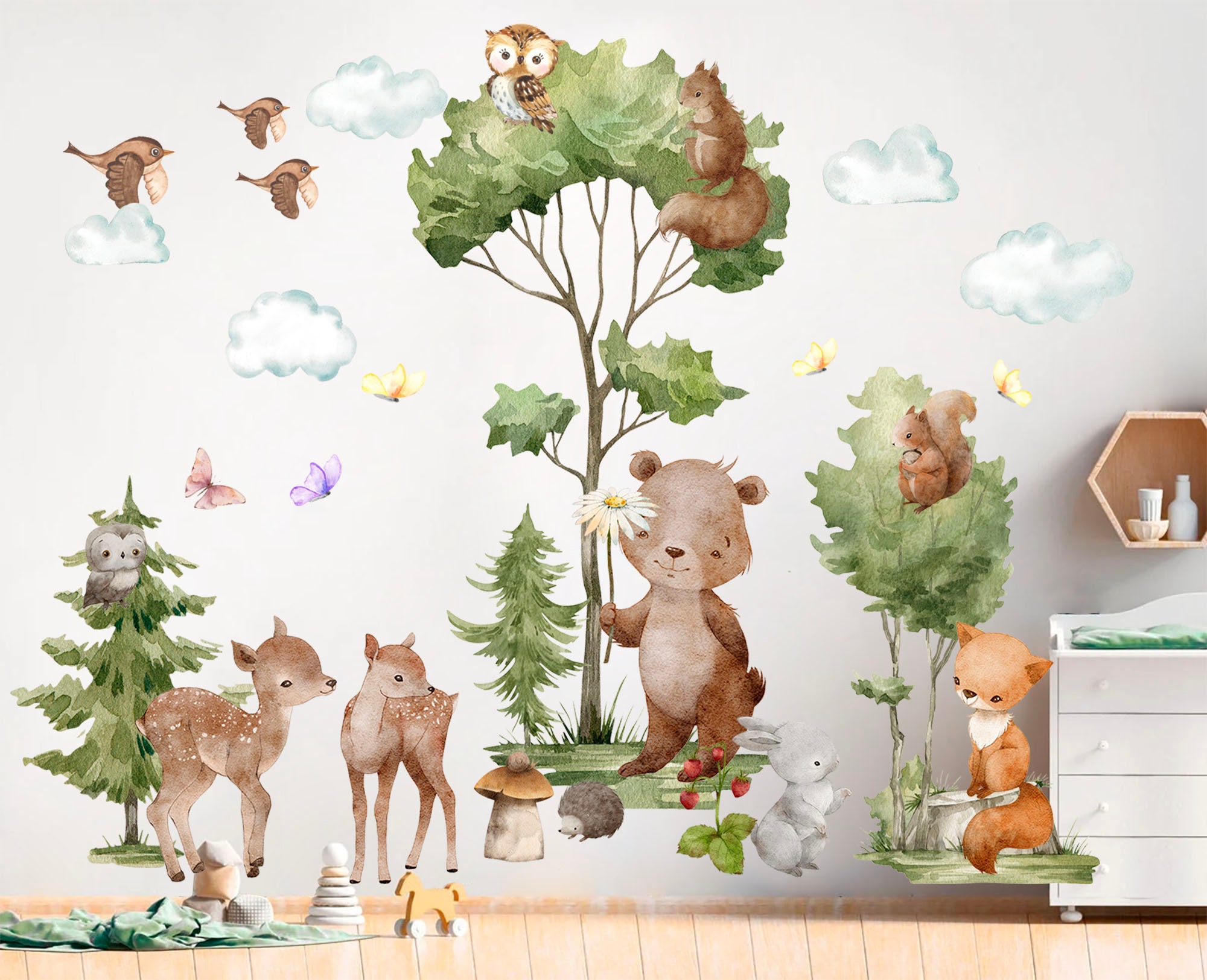 Wondever Forest Anial Tree Wall Stickers Bear Deer Fox Owl Peel And...
