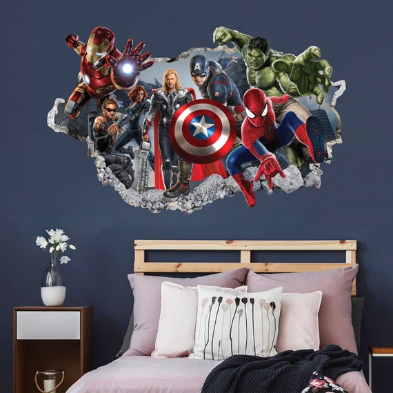 Avengers Hulk Spiderman Captain America Smashed Wall Decal - Etsy