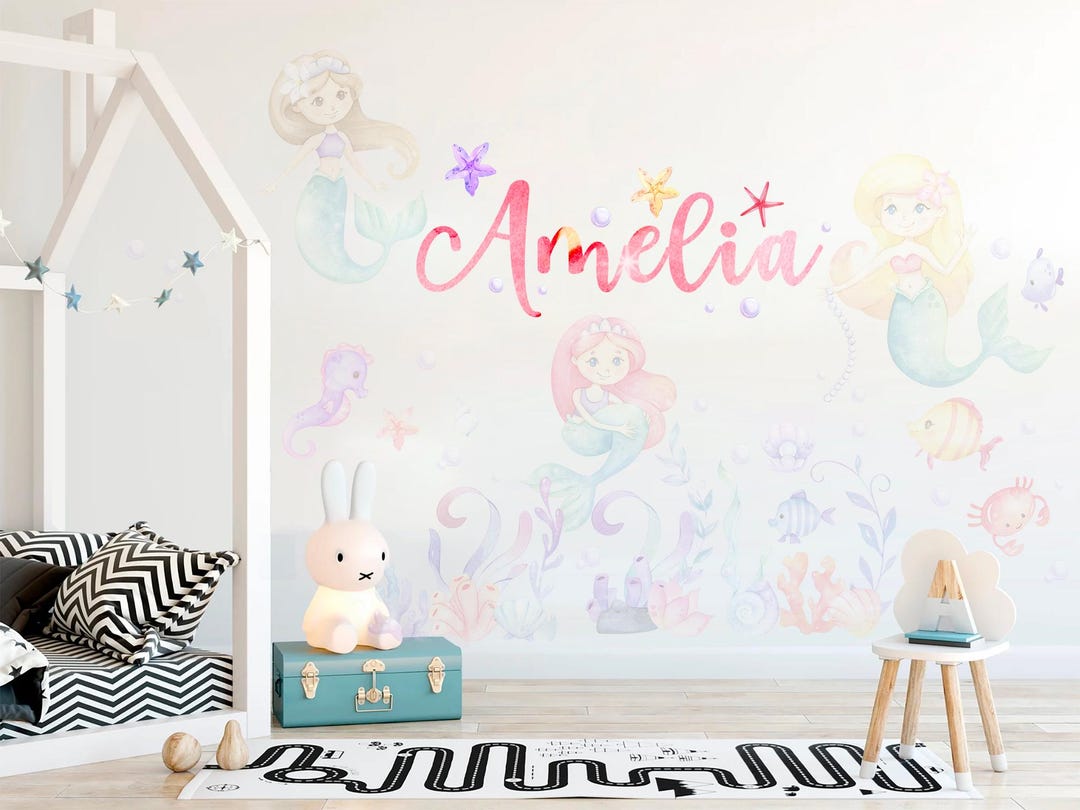 Custom Name Wall Decal - Mermaid Theme for Girls Room - Personalized ...