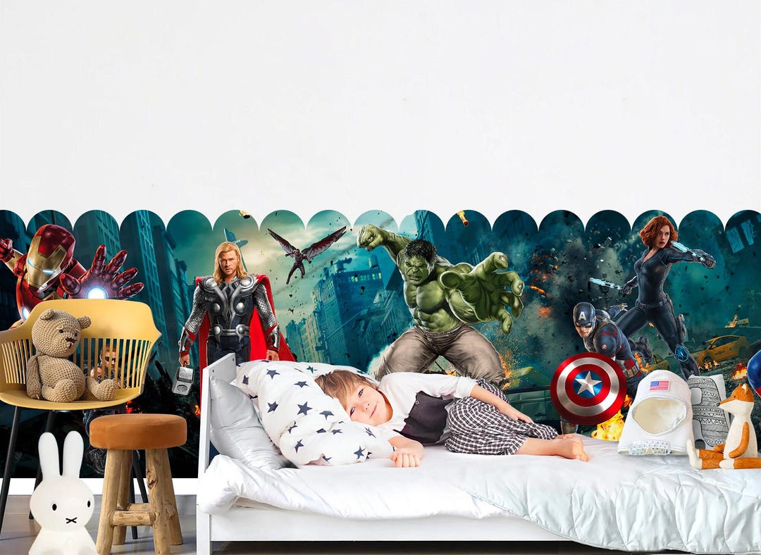 Avengers Scallop Mini Wallpaper – Removable Superhero Wall Mural for ...