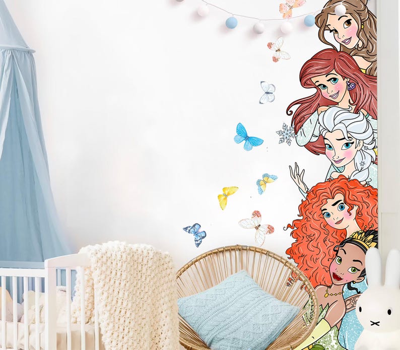 Princess Wall Decal for Girls Room – Cartoon Door Height Sticker | Peel ...