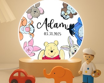 Personalized Winnie Bear Night Light-Custom Baby Name Nursery Lamp Gift—Winnie 2 Round