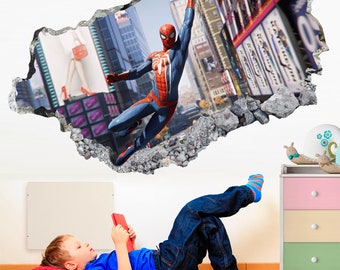 Avengers Superhero Cityscape Spider-Man Breaking out Wall Decal - SP027