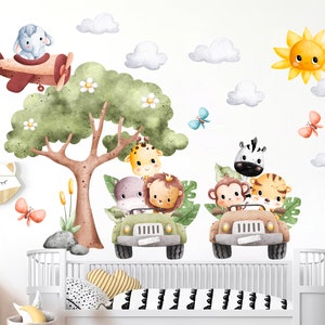 Safari Adventure Animals Naklejka Ścienna - Lew Tygrys Zebra Żyrafa Małpa - BR396