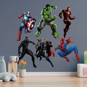 Superhero Hulk Spiderman Iron Man Captain America Avengers Thor Panther Wall Decal - Boys Room Decoration - BR191