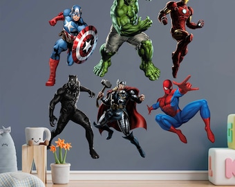 Superhero Hulk Spiderman Iron Man Captain America Avengers Thor Panther Wall Decal - Boys Room Decoration - BR191