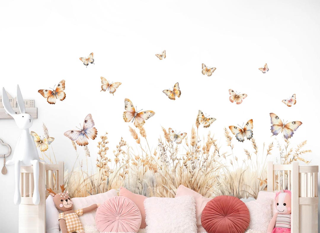 Watercolor Butterfly and Flower Wall Decals – Removable Garden Theme ...
