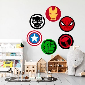 Super heroes Avengers LOGOS Spiderman Ironman Wall Decal - Boy's Room Gift - BR298