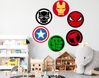Super heroes Avengers LOGOS Spiderman Ironman Wall Decal - Boy&#39;s Room Gift - BR298
