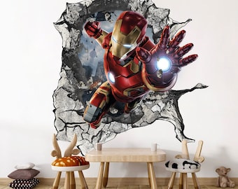 Avengers Superhero Warzone Iron Man Bursting Through - 3D Superhero Wall Decal - SP001