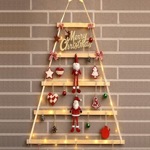 Wooden Hanging Christmas Tree Decor, Wall Mounted Xmas Ornament Display