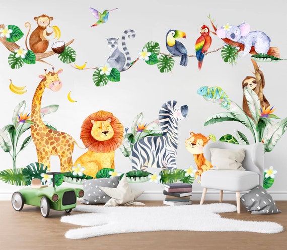 Décalcomanie murale animaux et plantes d'Afrique Lion girafe, cocotiers,  koala, zèbre, singe, BR263 -  France