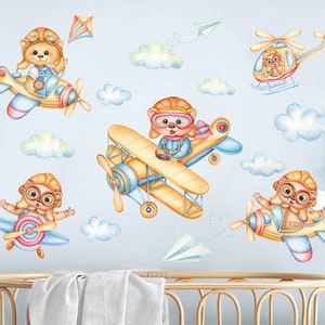 Flying Squirrels in Aviator Helmets Sky Adventure Wall Decal - Airplane Helicopter Sky World - BR391