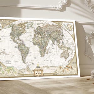 Vintage World Map Canvas – Antique Style Wall Art – Old World Map Reproduction for Office, Study, or Living Room Decor-MAP026
