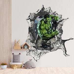 Avengers Superhero Hulk Smash Wall Decal - Bursting Through Walls - Kids&#39; Room - SP004