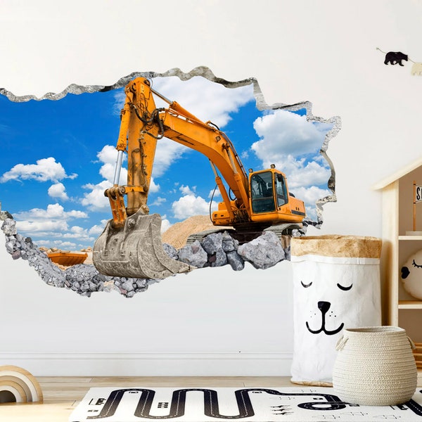 Mighty Excavator perce un autocollant mural 3D - Scène de construction - BR301