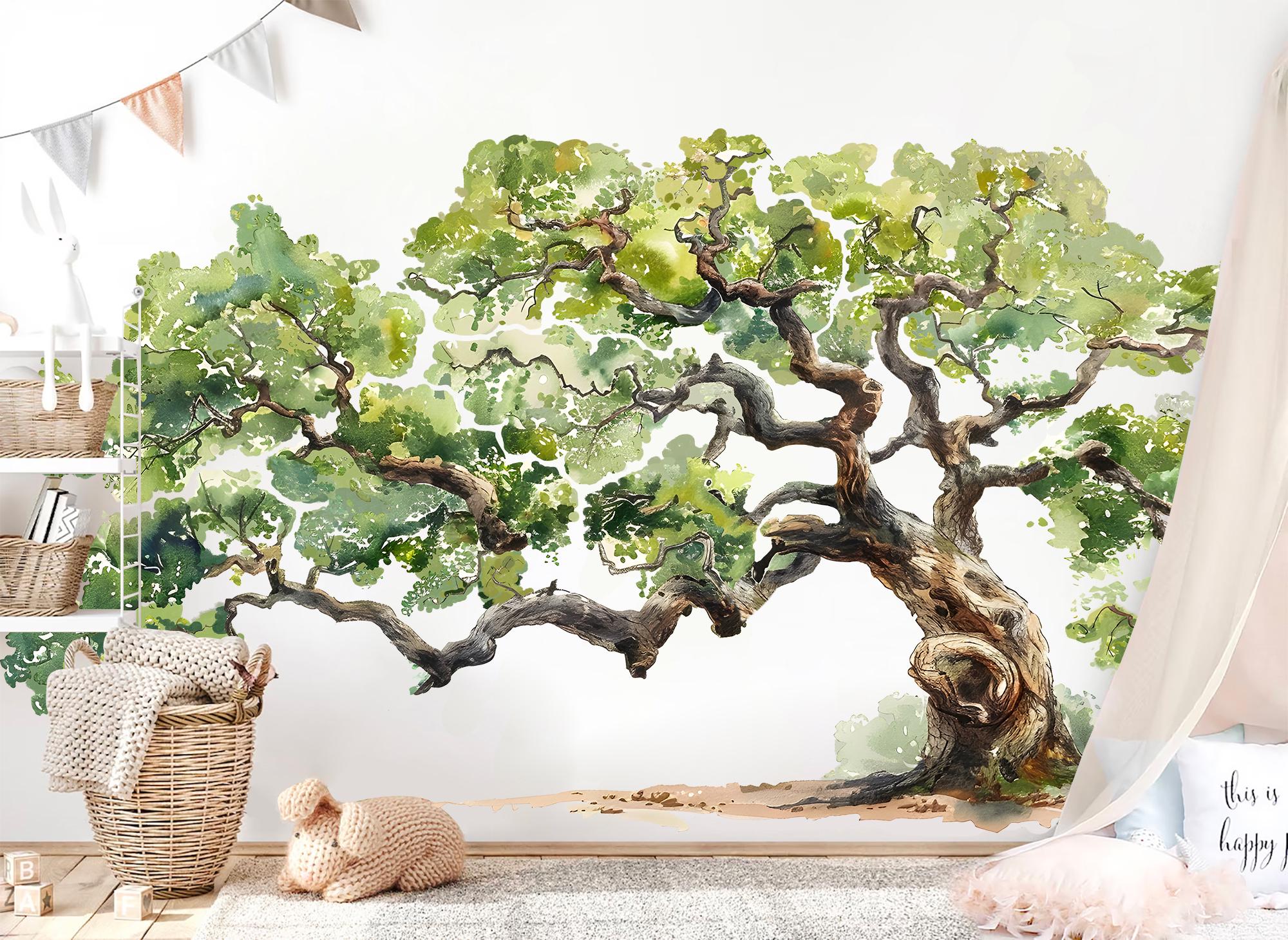 Watercolor Giant Tree Wall Decal – Large Ancestral Oak Tree Sticker ...