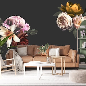 Vintage Peony Dark Pink Purple Floral Wall Decal - Living Room Decor - BR114