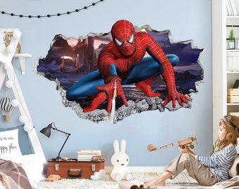 Spiderman Jump Out a Smashed Wall - Spider-man Wall Decal - BR221