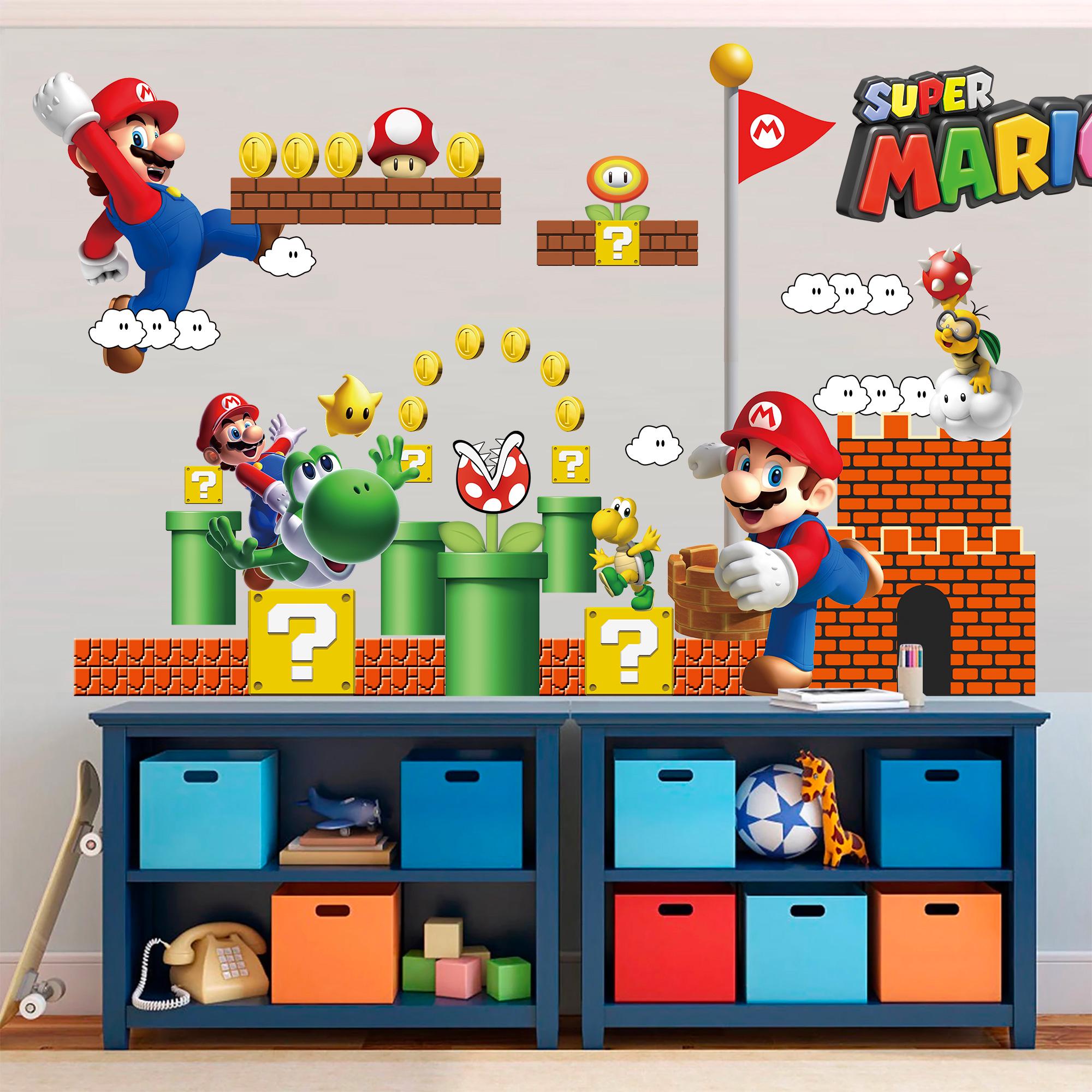 Super Mario Wall Decals for Kids Room – Removable Fabric Sticker Set ...