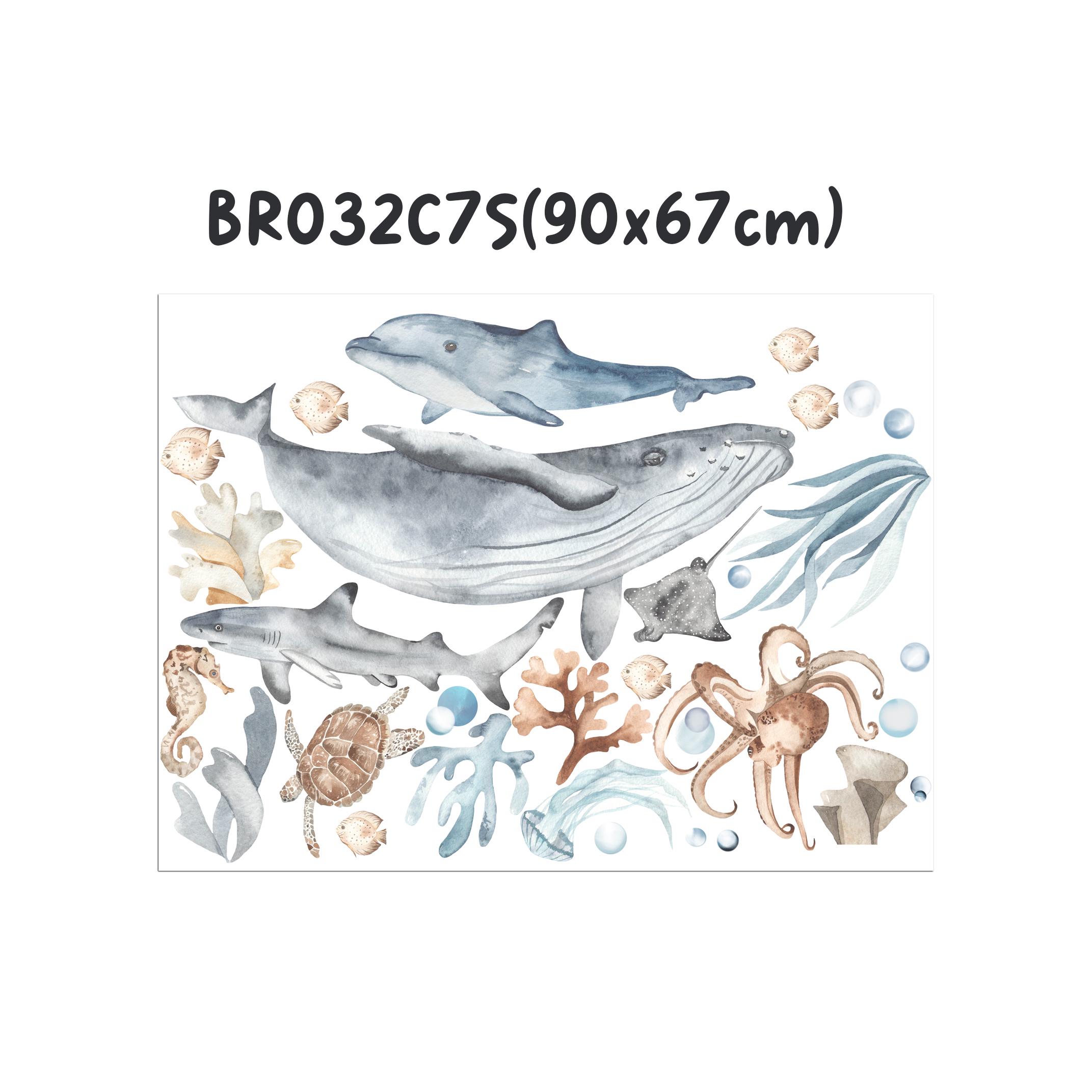 Autocollant Mural Baleine Famille - Décoration Chambre Bébé Fond Marin (tortues, Méduses, Coraux)