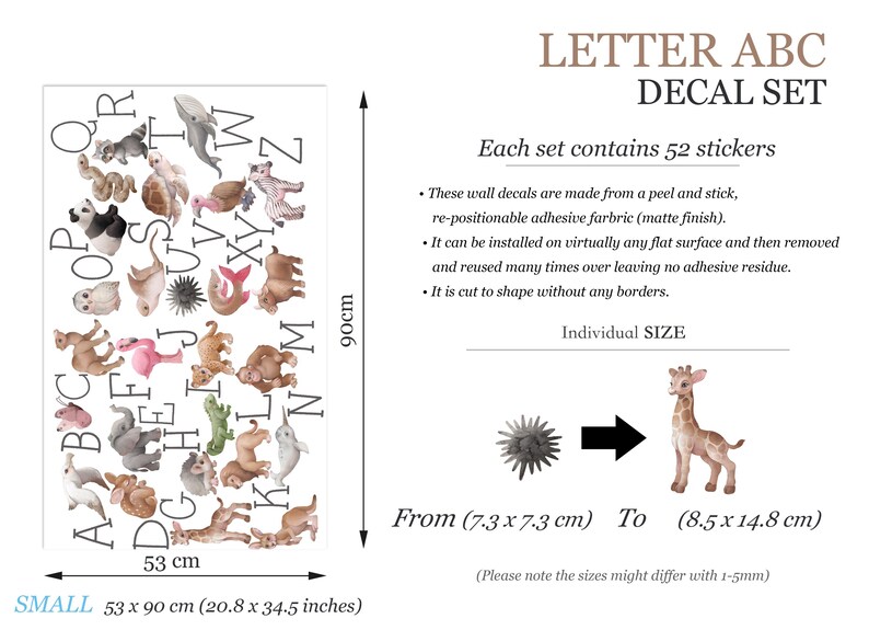 Watercolor Animal Alphabet Wall Decals – ABC Learning Stickers for Kids ...