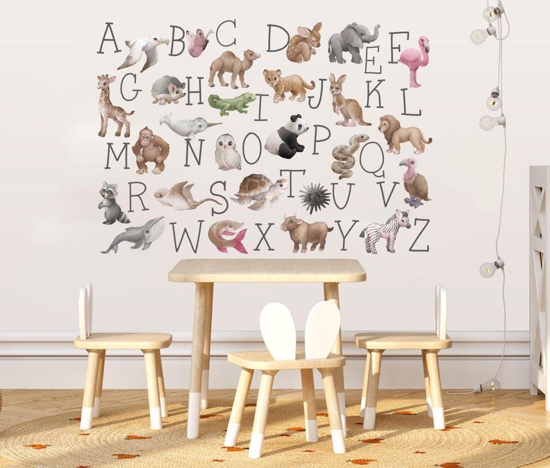 Watercolor Animal Alphabet Wall Decals – ABC Learning Stickers for Kids ...