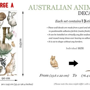 Extra large Australian animals decal set showing various sizes including kangaroos, wombats, koalas, and emus.