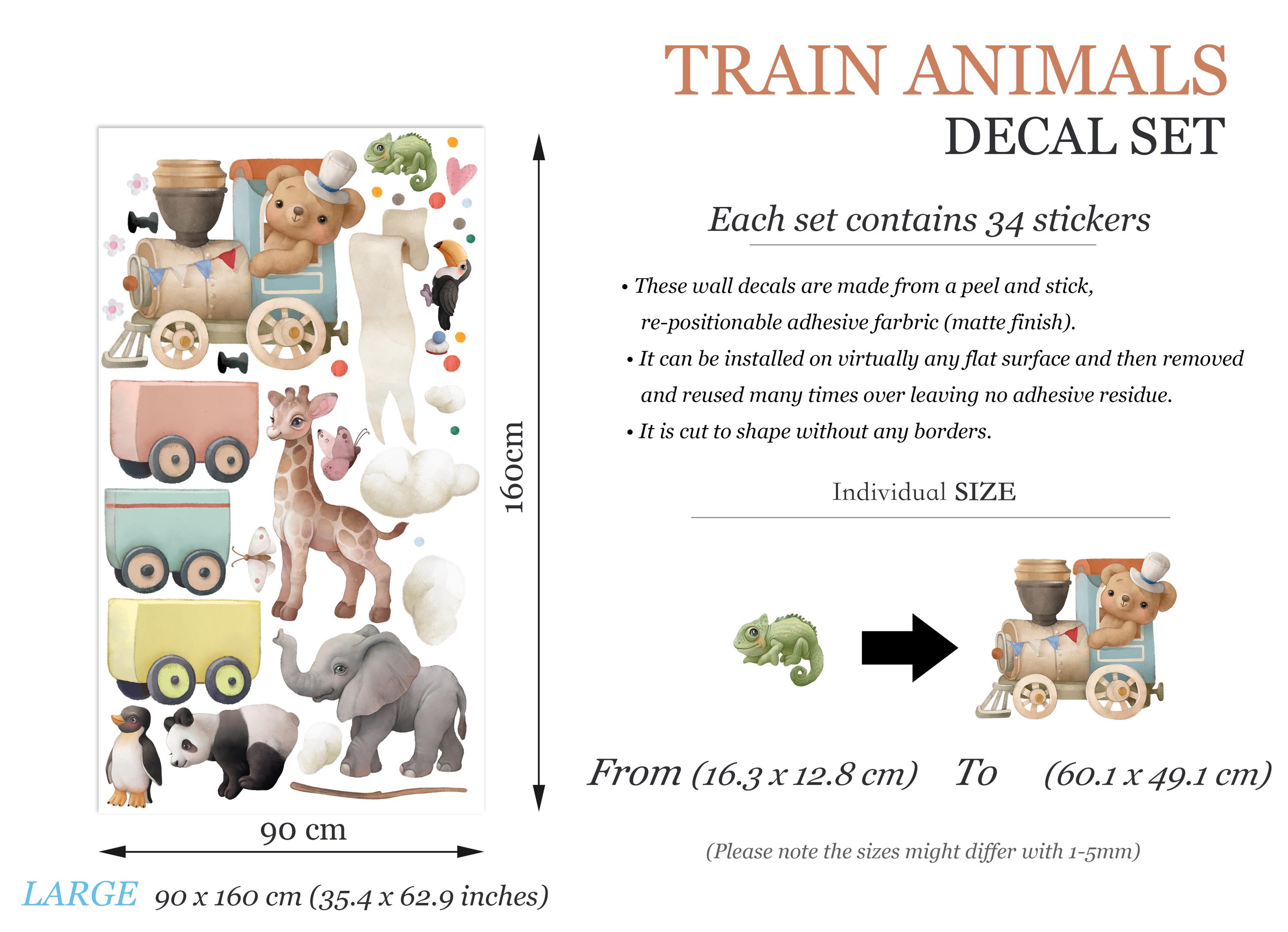 Déco Murale Animaux Type Train : éléphant, Girafe, Panda – Stickers Muraux Pour Chambre Enfant