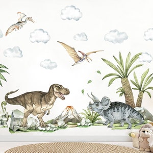 Watercolor Dinosaurs Jurassic World Prehistory Wall Decal - Boy‘s Room Decor - BR397