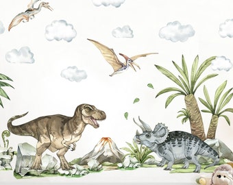 Watercolor Dinosaurs Jurassic World Prehistory Wall Decal - Boy‘s Room Decor - BR397