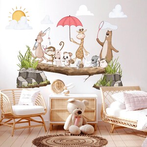 Spring Adventure Animals Wall Decal - Koala, Giraffe, Bear, and Playful Puppies - Cute Wall Art for Kids' Rooms - BR498