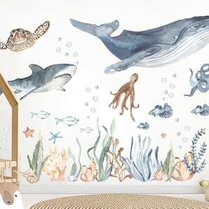 Underwater Adventure with Whale, Shark, Octopus, and Turtle Wall Decal - Removable Peel and Stick - BR410