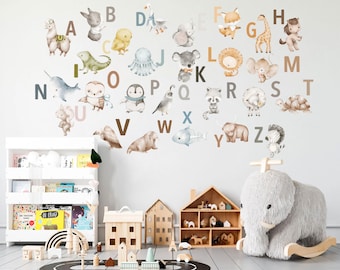 Animal Alphabet Decals - A to Z Wildlife Initials Wall Decal - Peel and Stick Removable - BR370