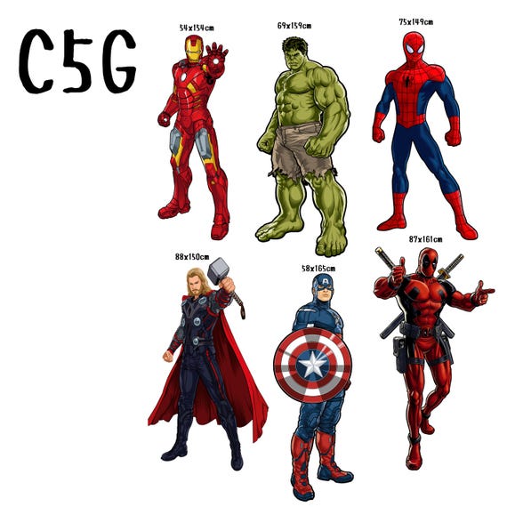 Standing Superhero Avengers Wall Decal - Spiderman Captain America