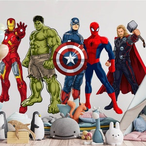 Standing Superhero Avengers Wall Decal - Spiderman Captain America Hulk Iron Man - Boy Bedroom Decor - BR453