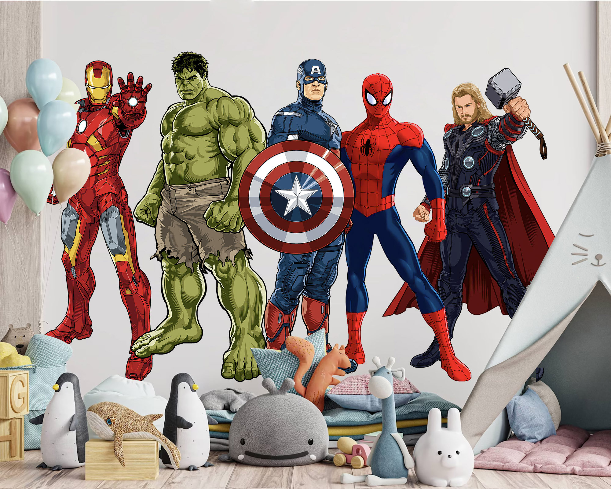 Standing Superhero Avengers Wall Decal - Spiderman Captain America