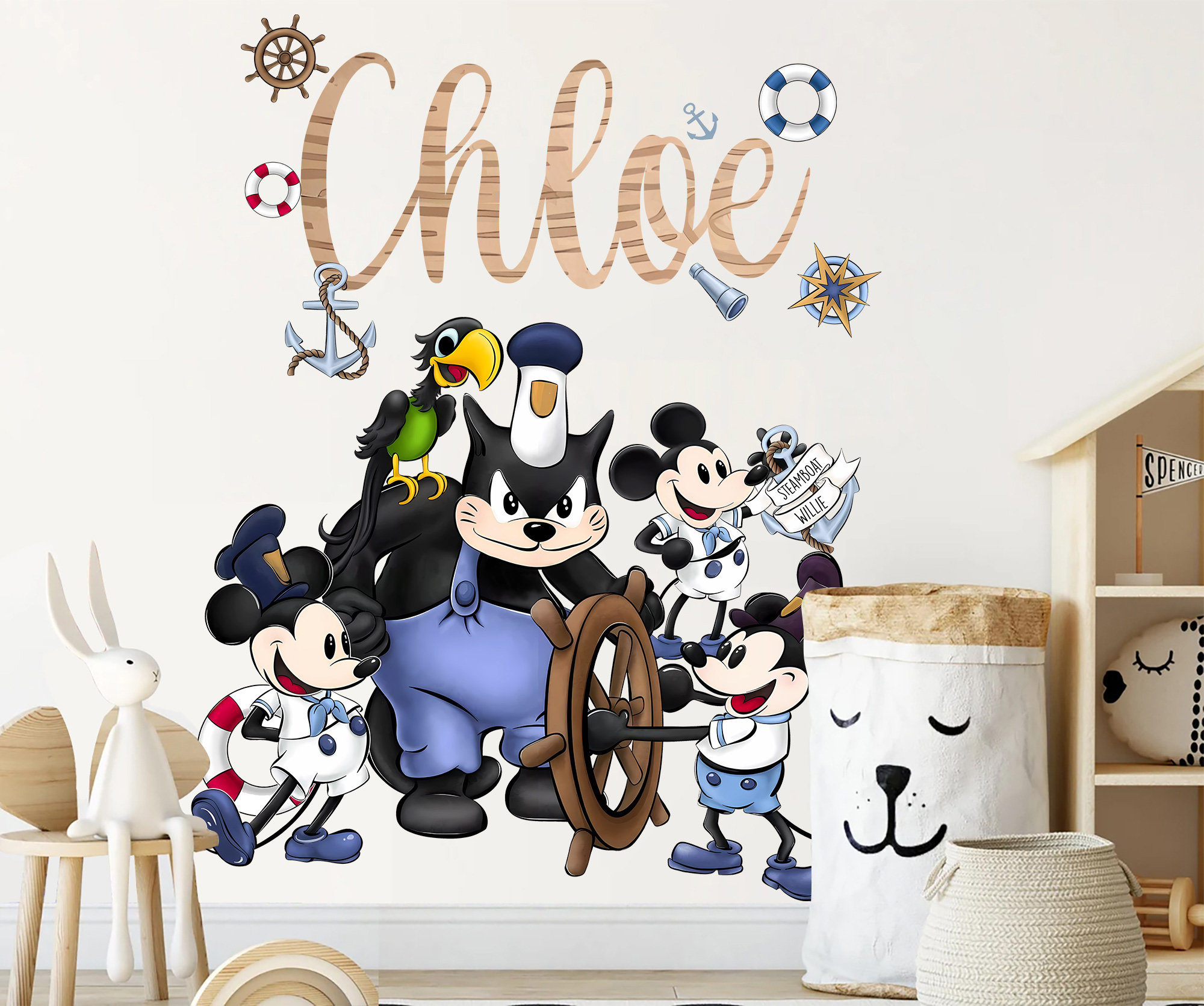 Steamboat Willie Friends Removable Wall Decal - Boys Room Gift