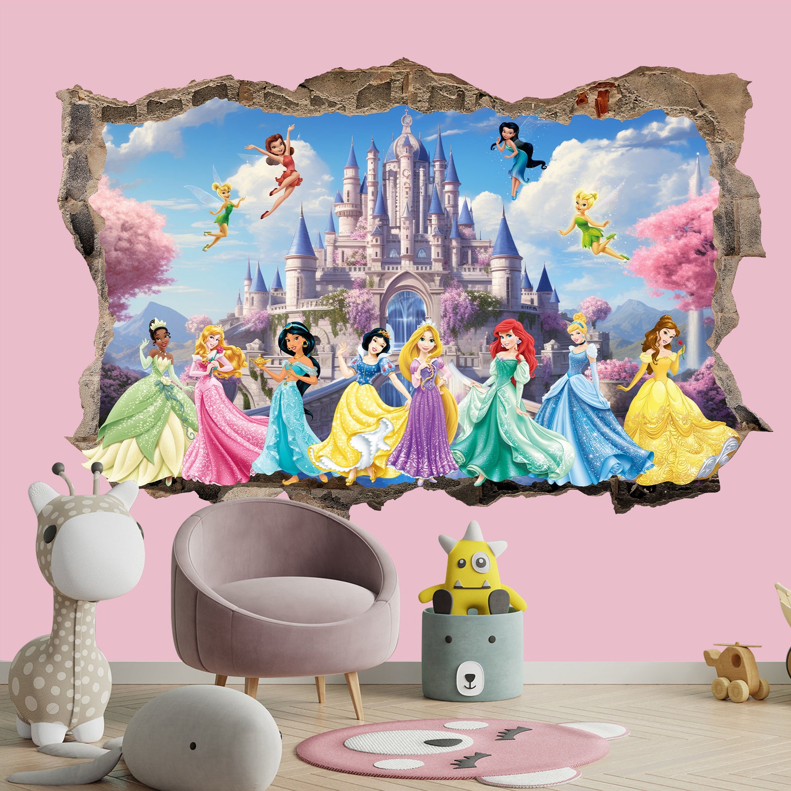 3D Princess Castle Wall Decal - Seven Beautiful Princesses, Four Fairy ...