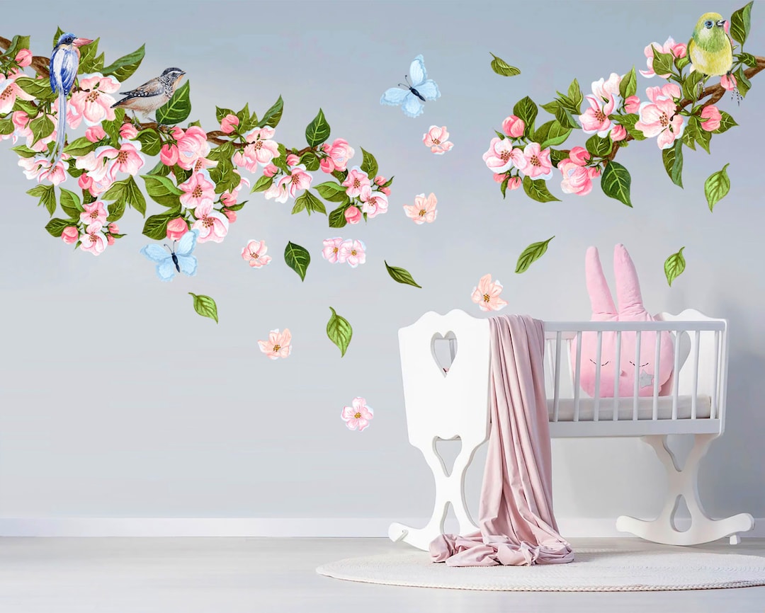 Floral Branches and Birds Wall Decal - Cherry Blossoms - BR243 - Etsy