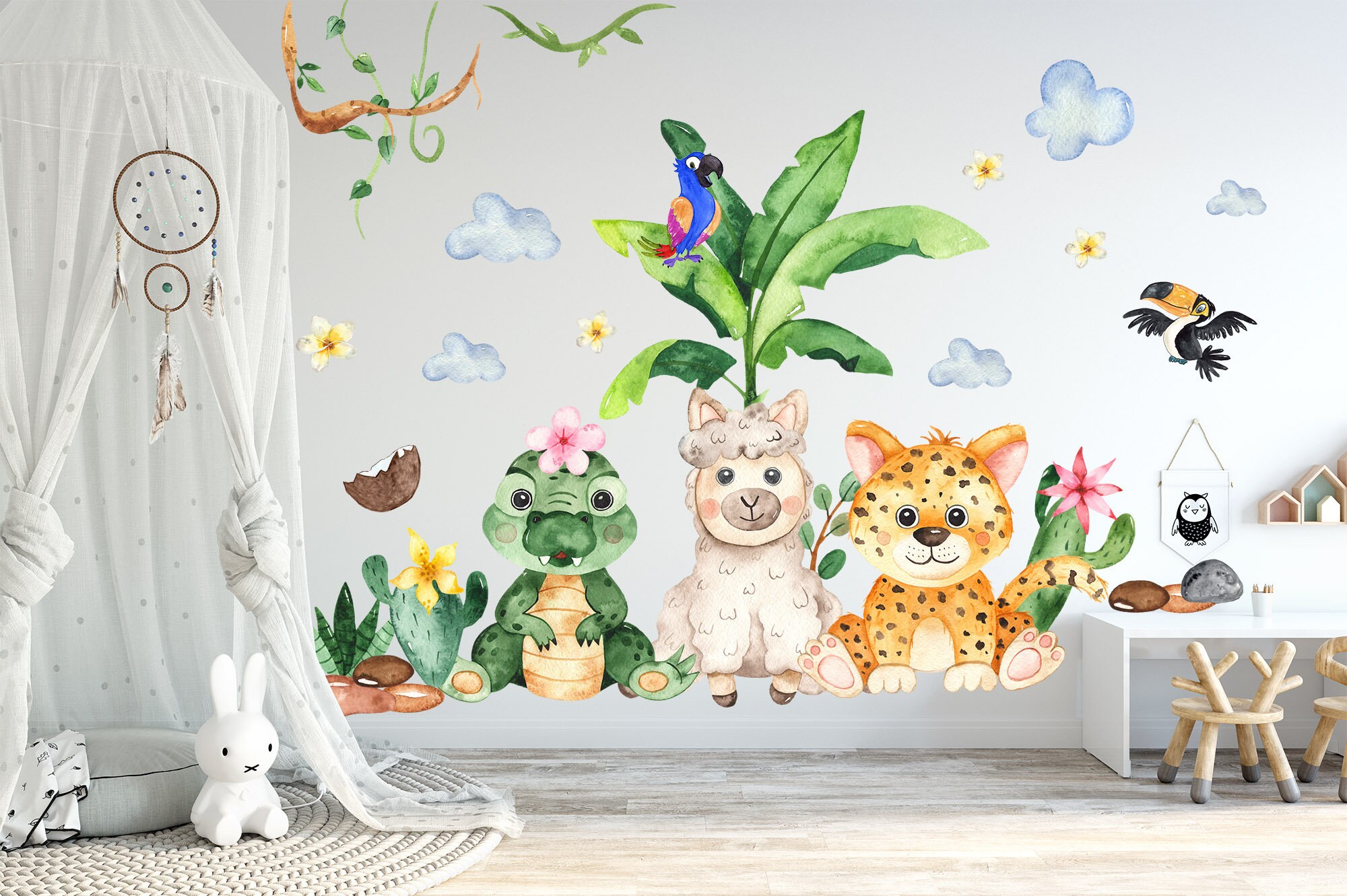 Jungle Animals Watercolor Wall Decal - Crocodile, Llama, Cheetah ...