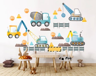 Bouwvoertuigen kraanwagen Mixer Digger verwijderbare muur sticker jongens kamer cadeau - BR289