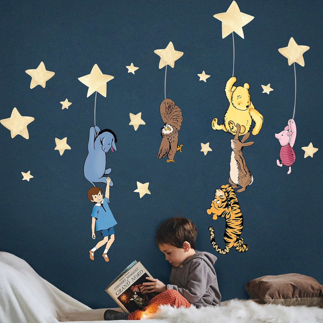 Autocollant Mural Déco Winnie L'Ourson Aquarelle - Décoration Chambre Bébé - Décolorable