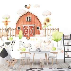 Farm Animal Wall Decals: Rooster, Cow, Goat, Pig, Donkey & Horse - Nursery Room Decor - BR505