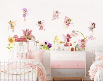 Enchanted Fairy with Flowers Series Wall Decal - Girl Room Decor - BR188