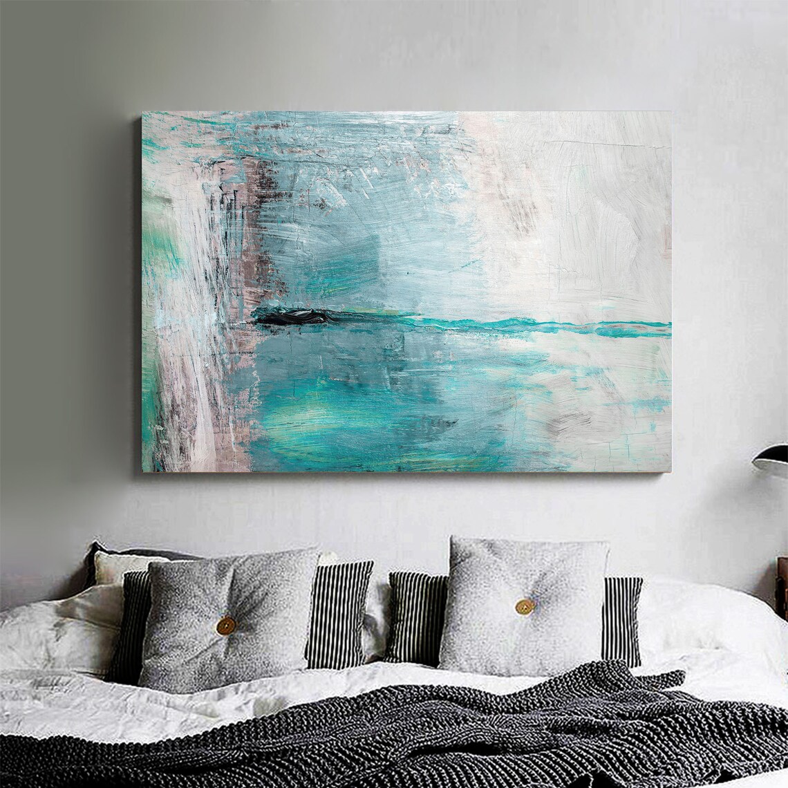 Abstract Blue Framed Canvas Wall Art Print Ready to Hang Etsy