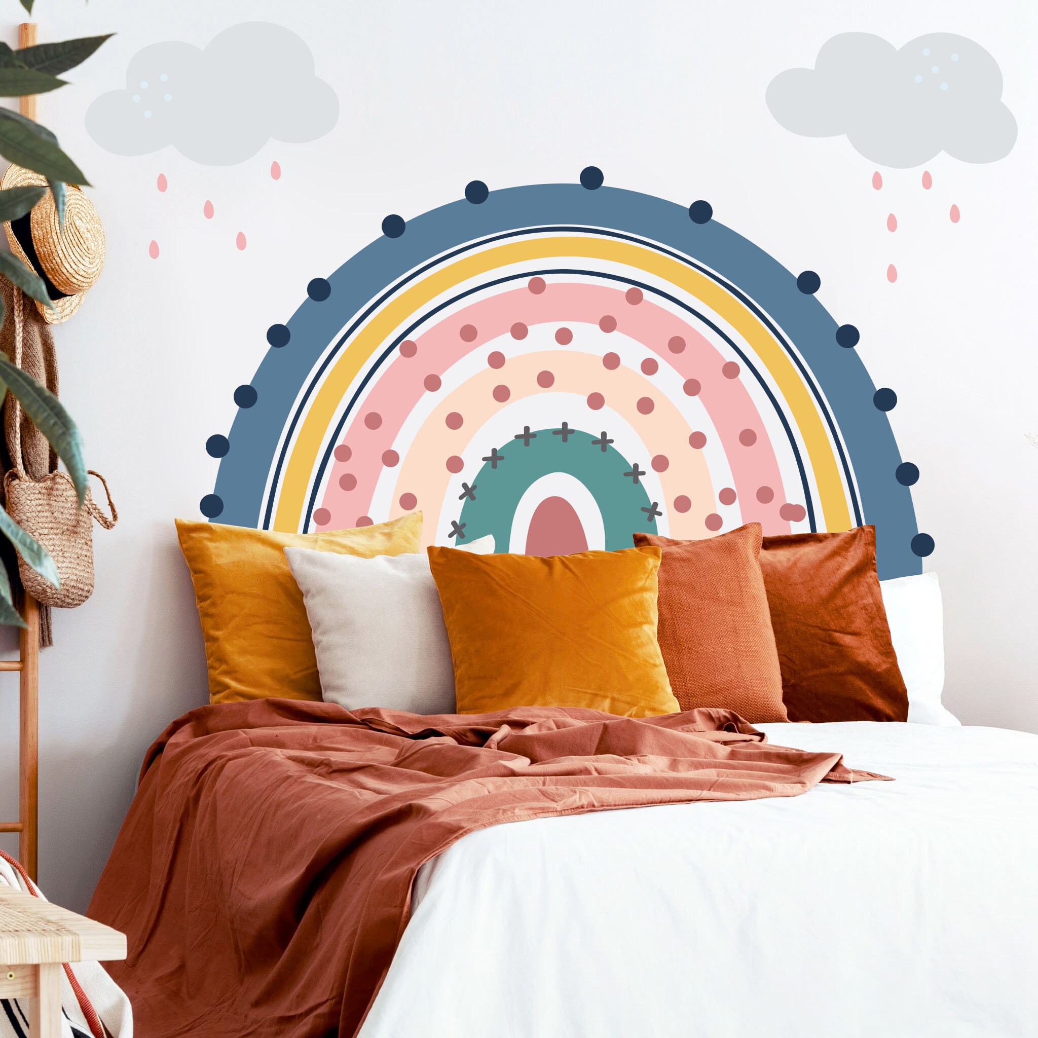 Large Rainbow Nursery Removable Wall Fabric Decal Set Sticker Room