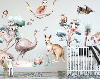 Australian Native Animals Kangaroo Koala Ostrich Platypus Removable Wall Decal - BR098