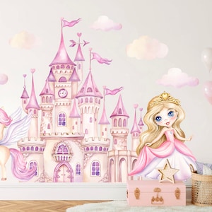 Enchanting Princess Castle & Unicorn Wall Decal for Girls&#39; Room - BR387
