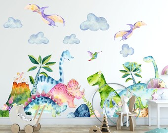 Watercolor Dino Playground by Volcano Removable Wall Decal - BR266